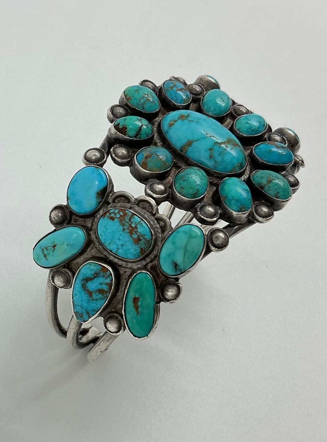 Vintage/ Pawn Navajo Floral Design Kingman Turquoise Cuff Bracelet