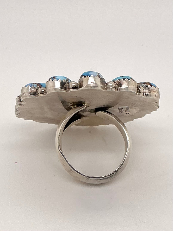 Golden Hills Turquoise Mercury Dime Flower Ring Adjustable
