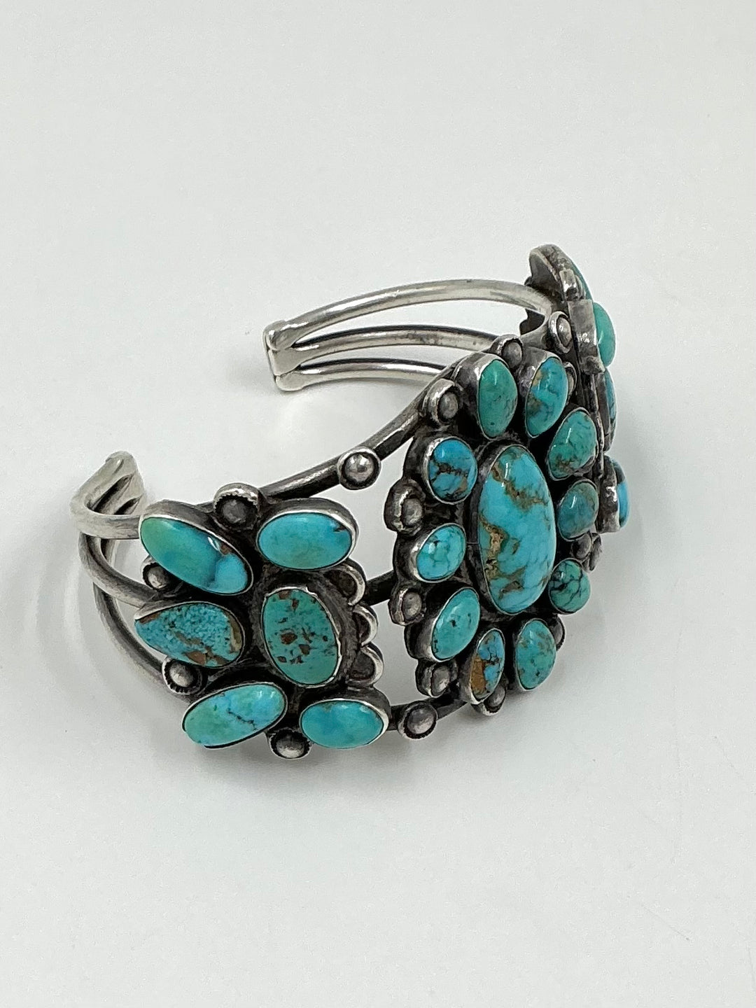 Vintage/ Pawn Navajo Floral Design Kingman Turquoise Cuff Bracelet