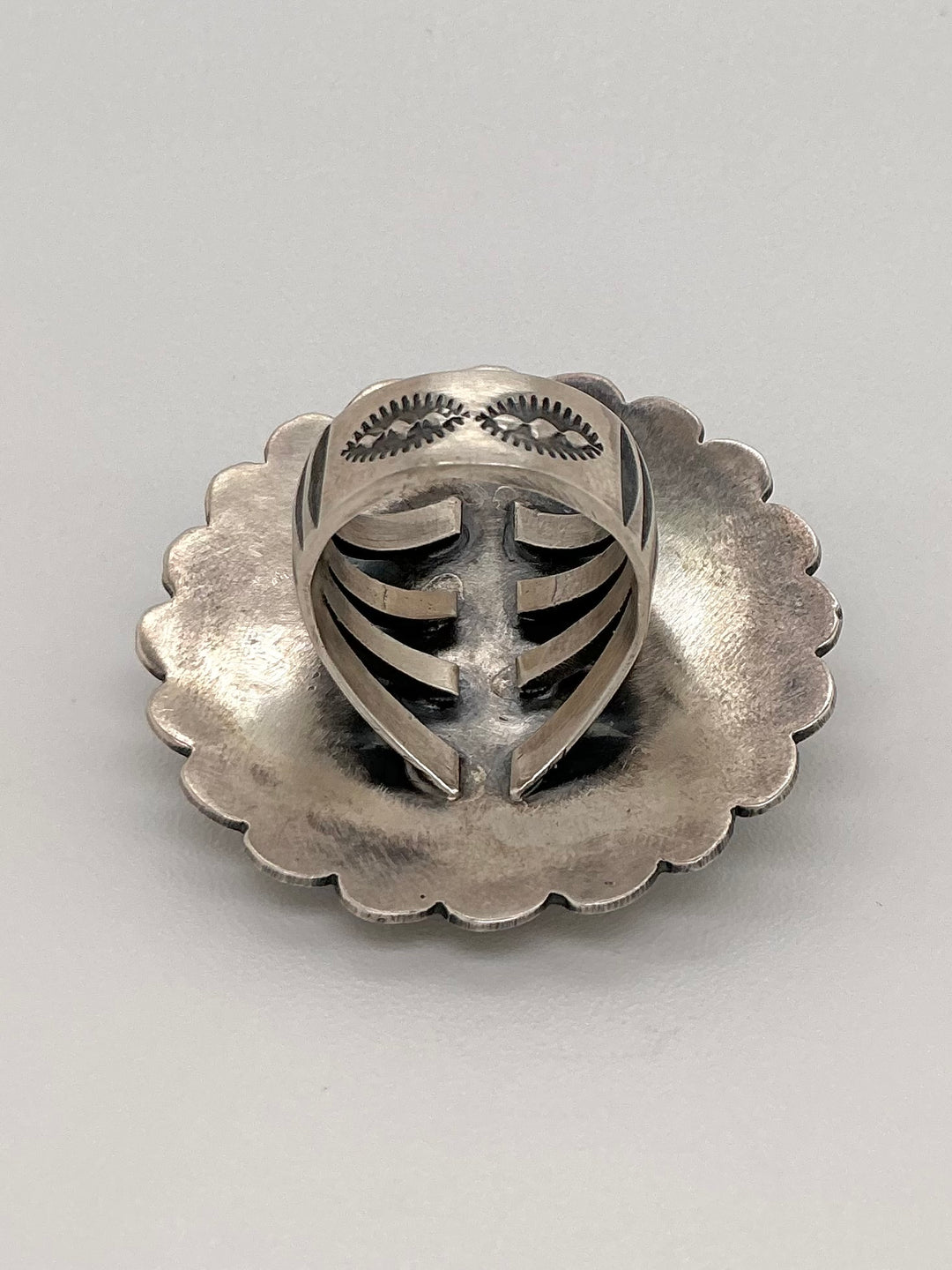 Navajo Sleeping Beauty Turquoise Round Flower Ring