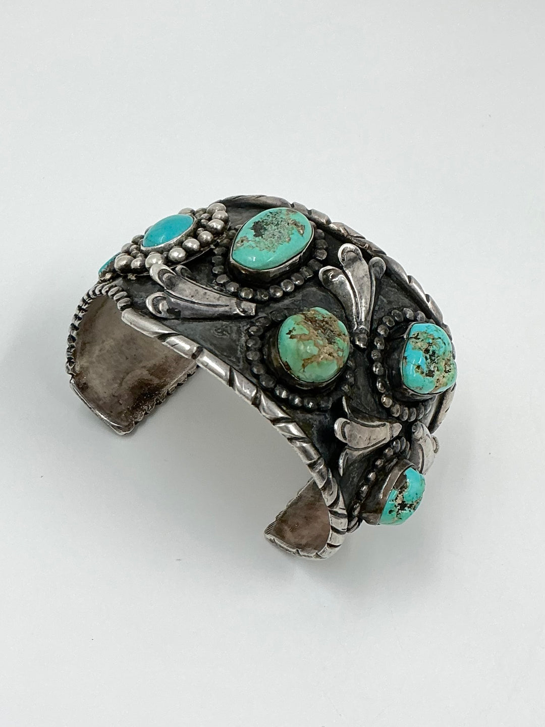 Vintage Pawn Navajo Kingman Turquoise Silver Blossom Cuff Bracelet