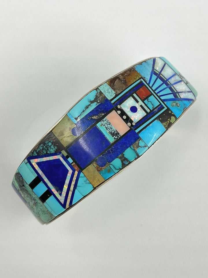 Navajo Multi Stone Variety Inlaid Kachina Cuff Bracelet