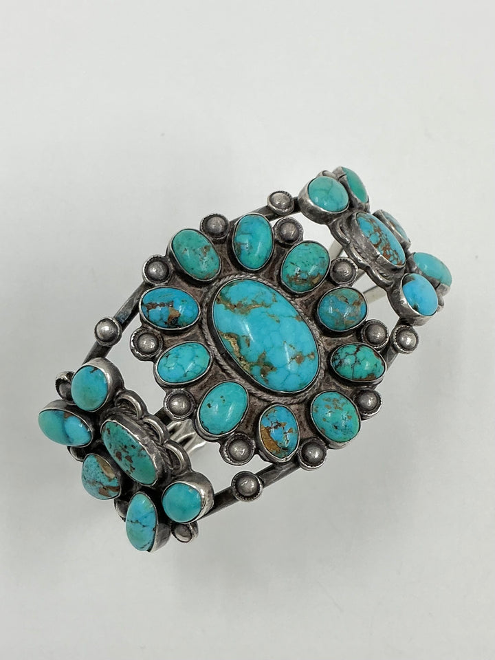 Vintage/ Pawn Navajo Floral Design Kingman Turquoise Cuff Bracelet