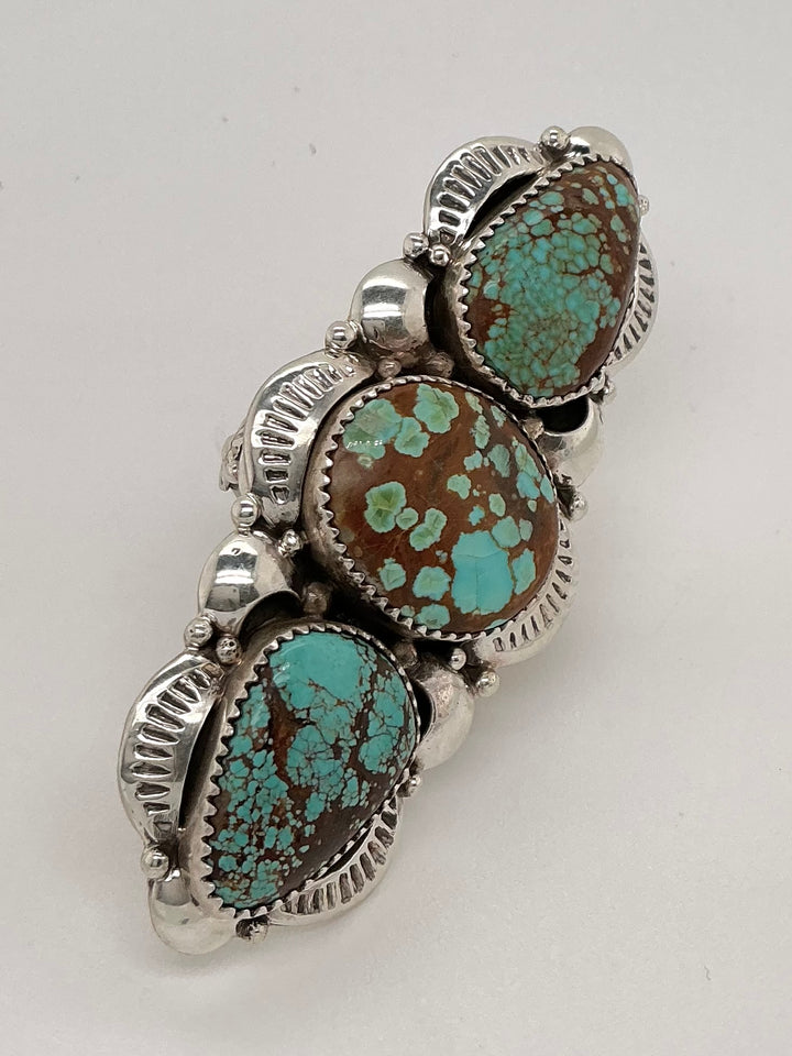 Navajo Number 8 Turquoise 3 Stone Long Ring