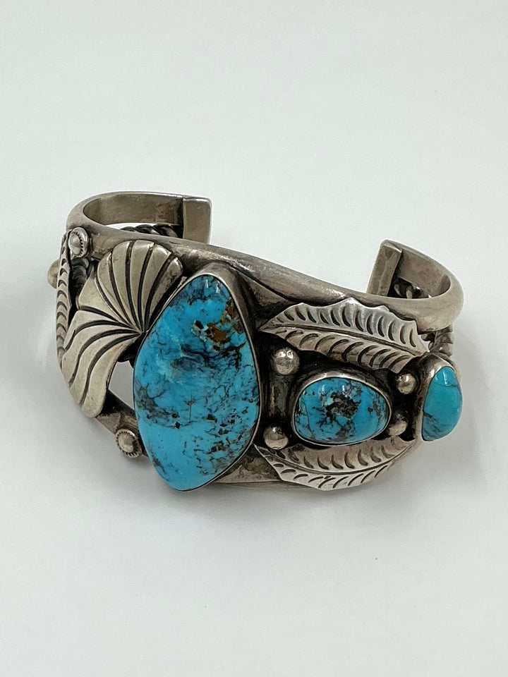 Vintage Spiderweb Kingman Leaf Design Cuff Bracelet