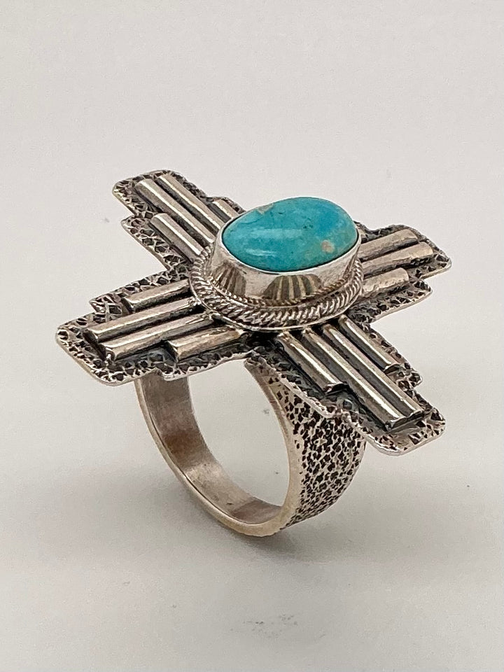 Sonoran Gold Turquoise Zia Symbol Ring Outlined