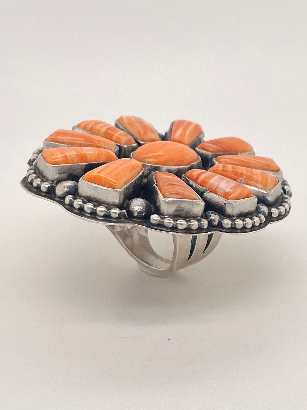 Navajo Orange Spiny Oyster Geometric Flower Ring