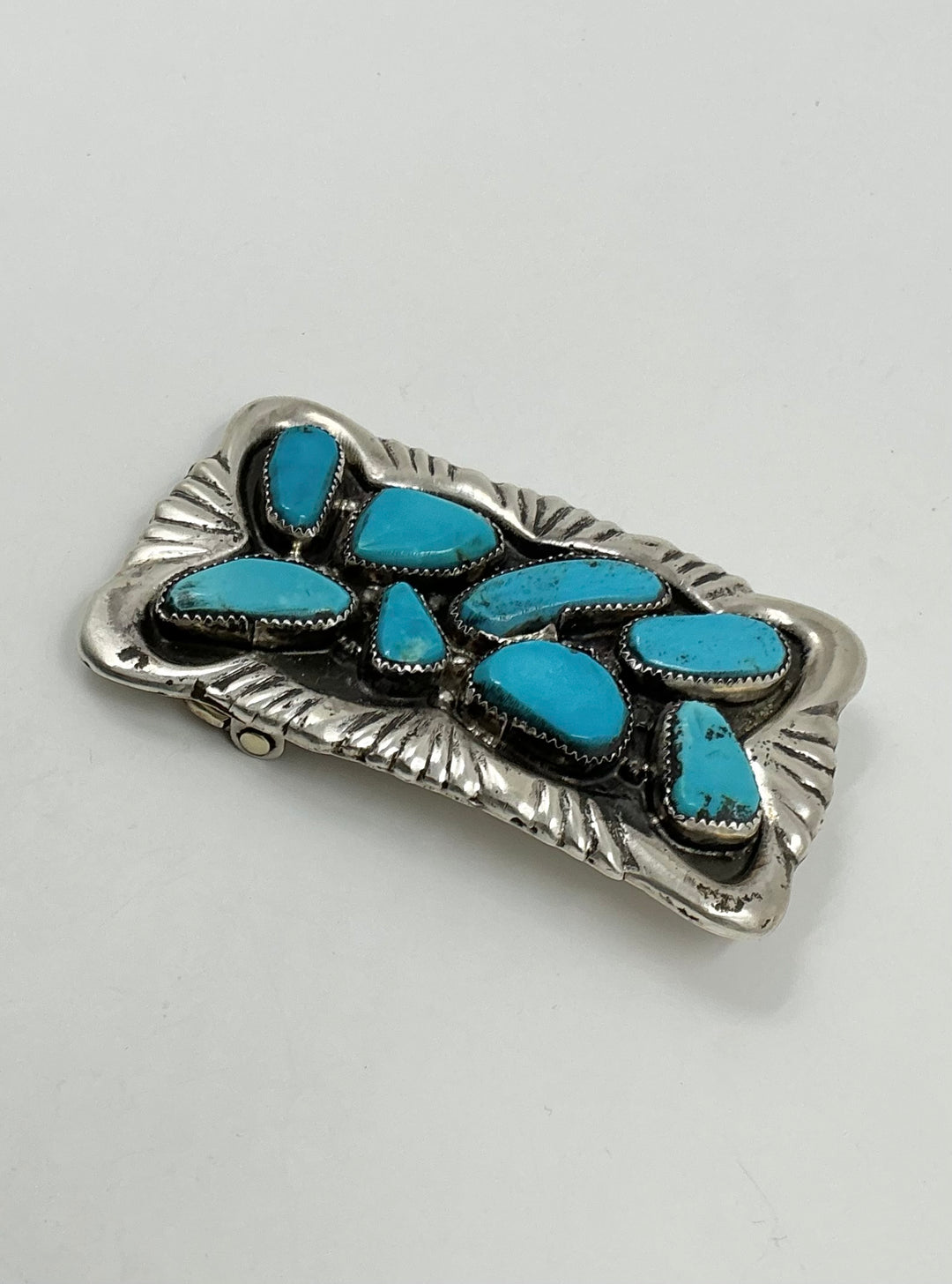 Navajo Kingman Turquoise Cluster Horizontal Buckle