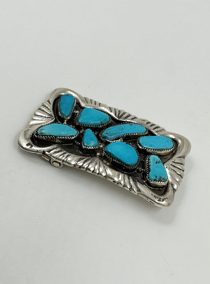 Navajo Kingman Turquoise Cluster Horizontal Buckle
