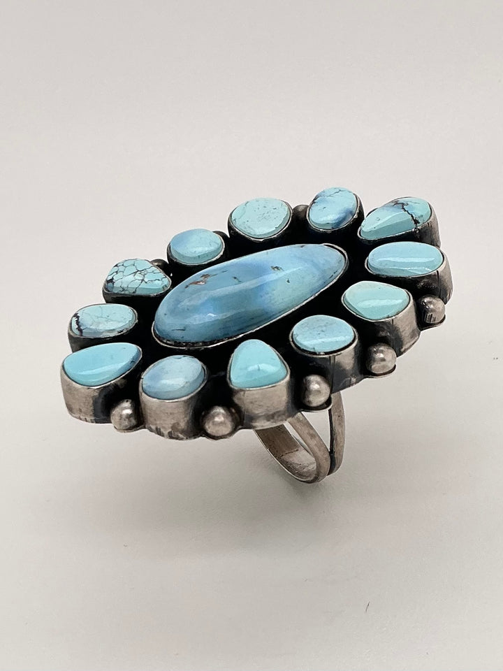 Navajo Golden Hills Turquoise Flower Ring Oval Center-stone