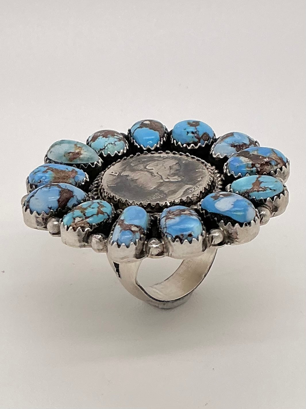 Golden Hills Turquoise Mercury Dime Flower Ring Adjustable