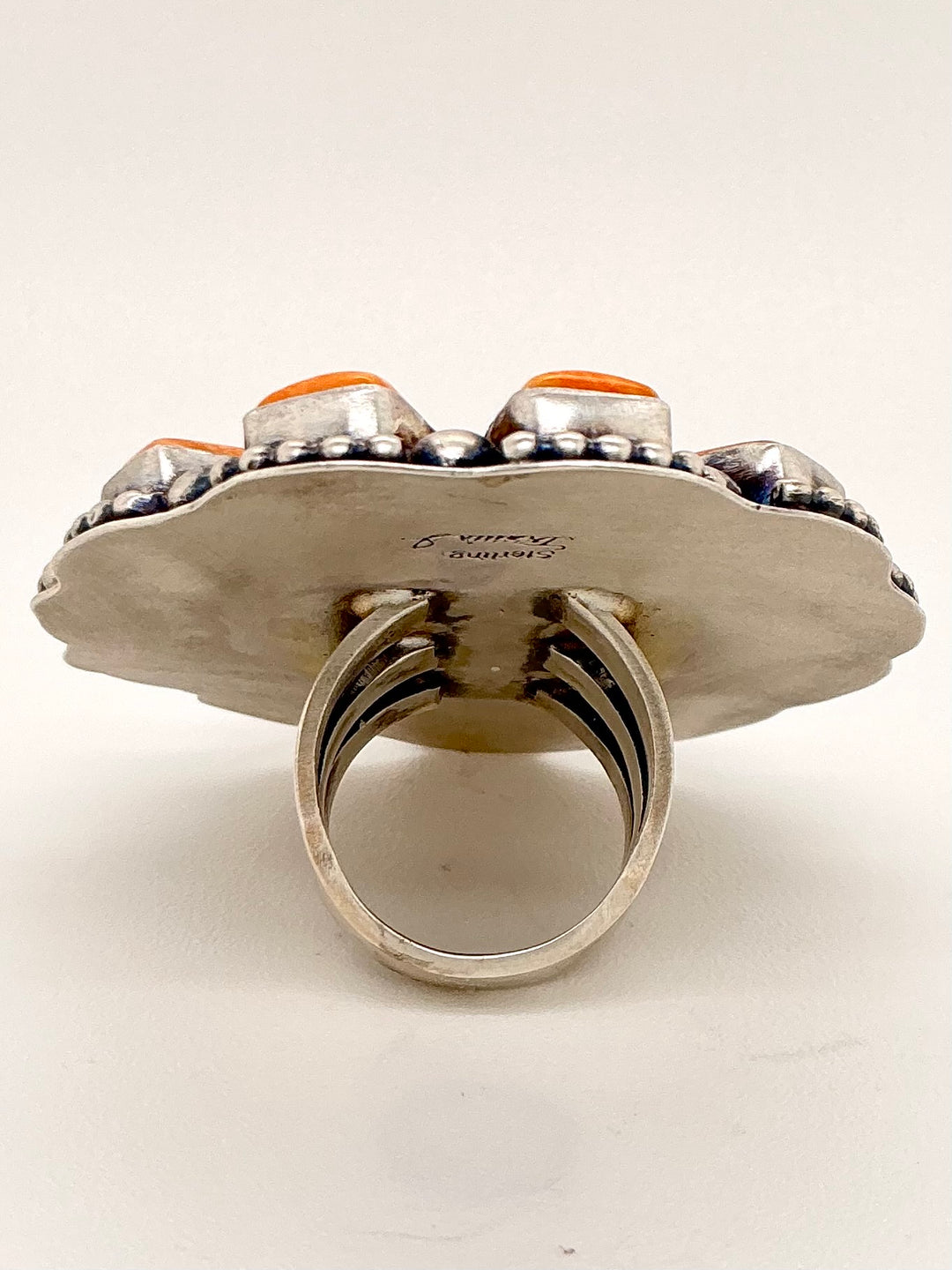 Navajo Orange Spiny Oyster Geometric Flower Ring