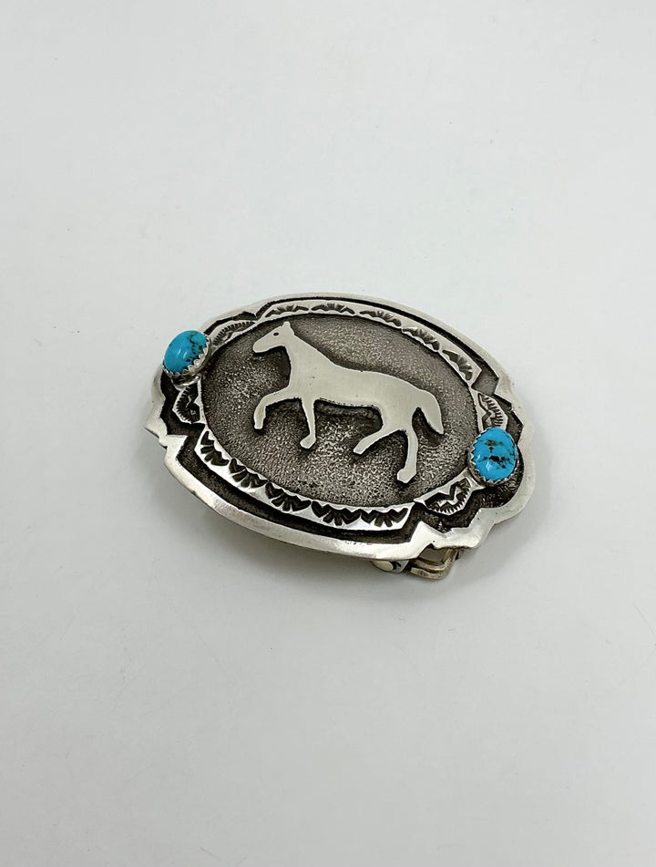 Navajo Kingman Turquoise Horse Buckle