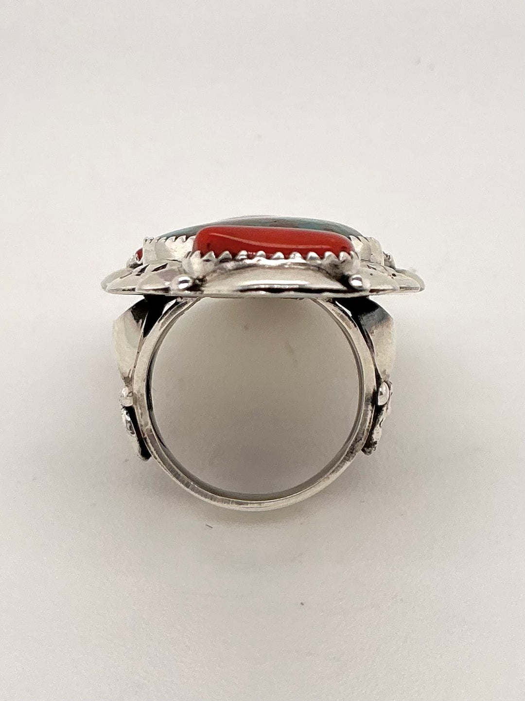 Navajo Royston Turquoise and Coral Ring
