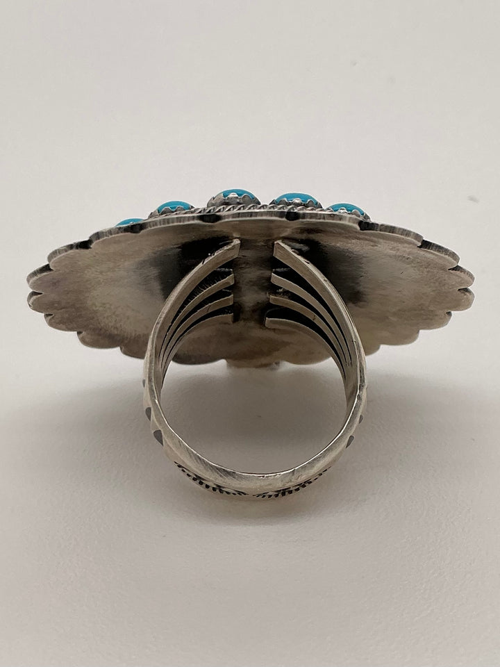 Navajo Sleeping Beauty Turquoise Round Flower Ring