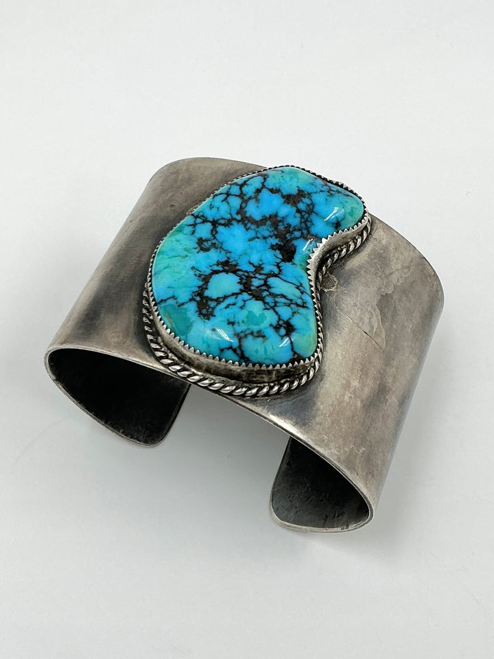 Navajo Large Stone Vintage/Pawn Kingman Turquoise Centerpiece Cuff Bracelet