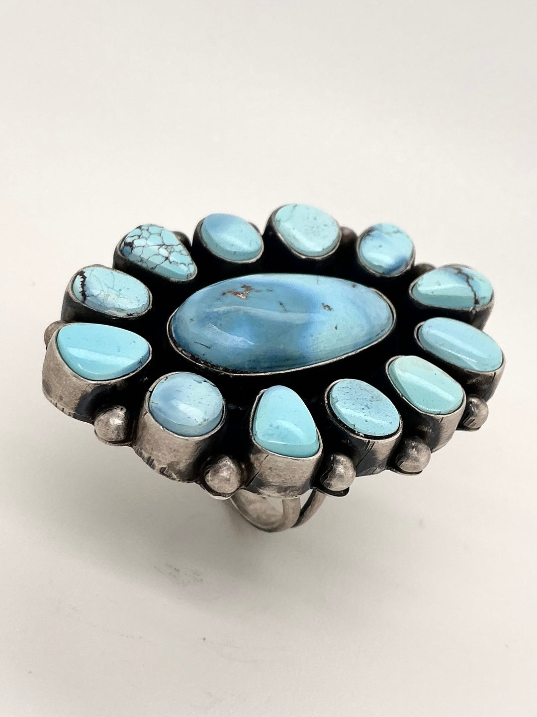Navajo Golden Hills Turquoise Flower Ring Oval Center-stone