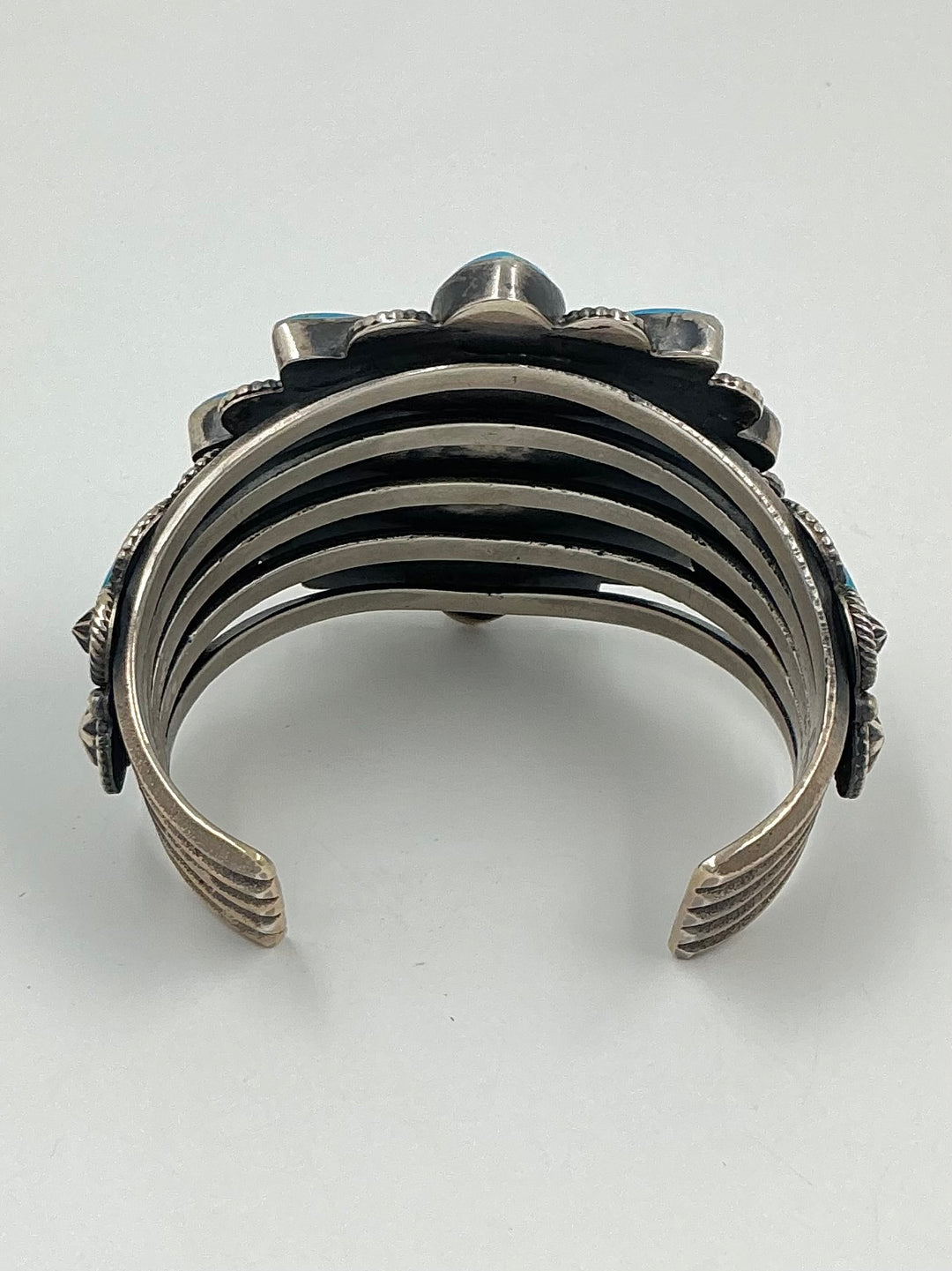 Navajo Flower Design Kingman Turquoise Cuff Bracelet