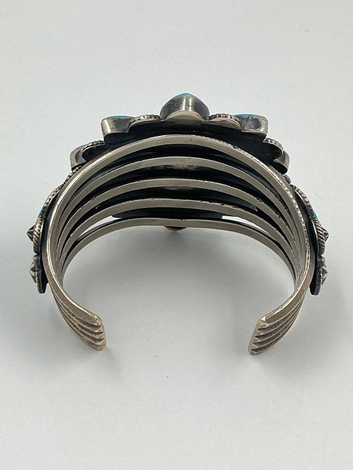 Navajo Flower Design Kingman Turquoise Cuff Bracelet