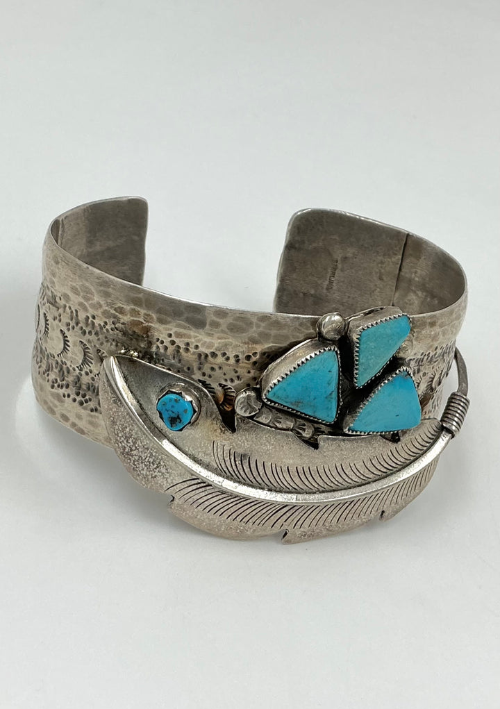 Vintage/ Pawn Traditional Leaf Design Kingman Turquoise Cuff Bracelet