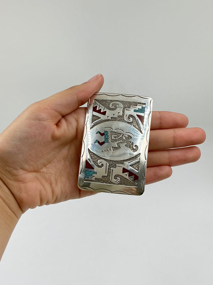 Navajo Chip Inlay Sleeping Beauty Turquoise, Coral Buckle