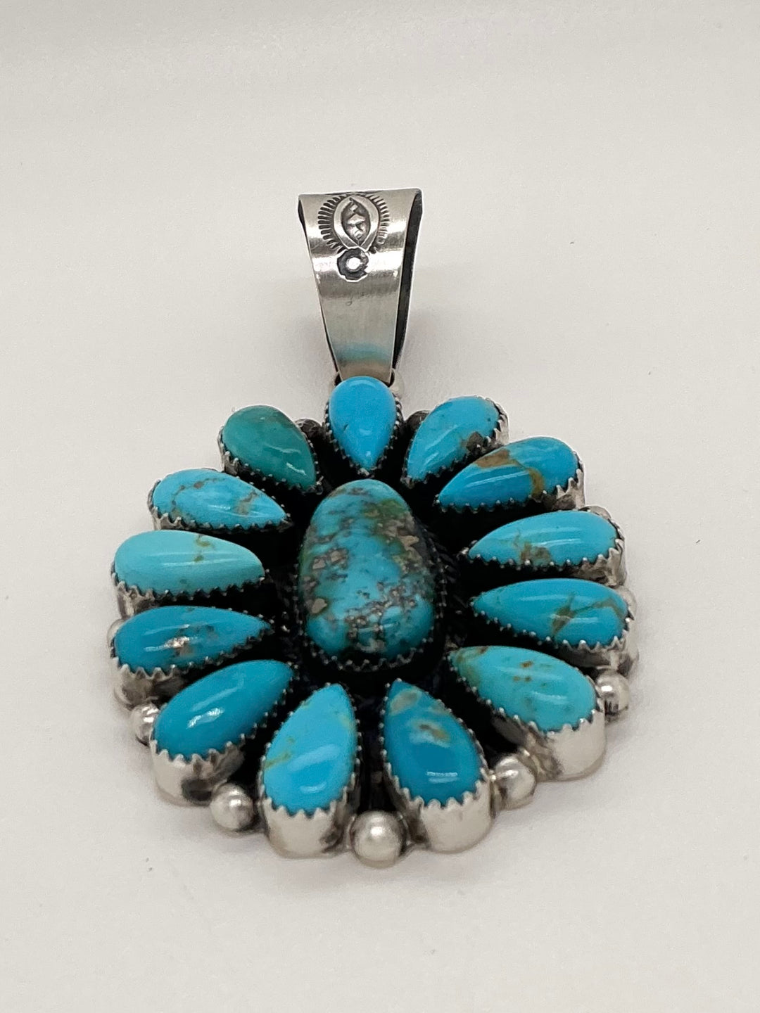 Navajo Sonoran Gold Turquoise Flower Pendant