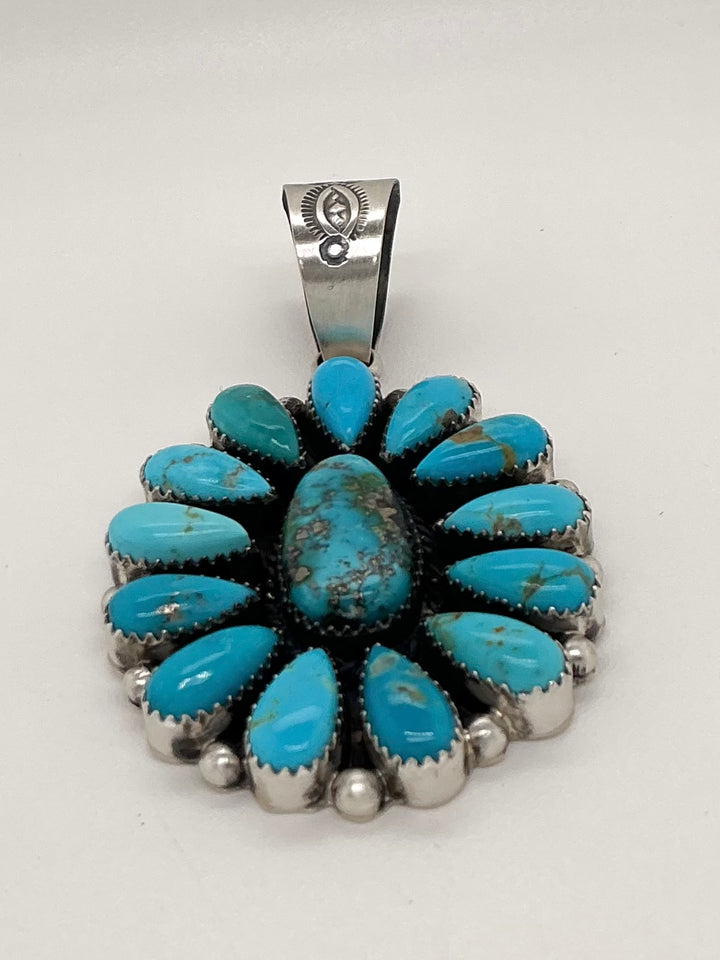 Navajo Sonoran Gold Turquoise Flower Pendant