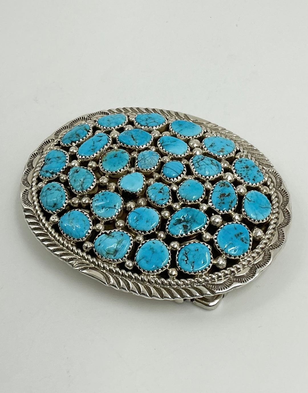 Navajo Oval Sleeping Beauty Turquoise Cluster Belt Buckle