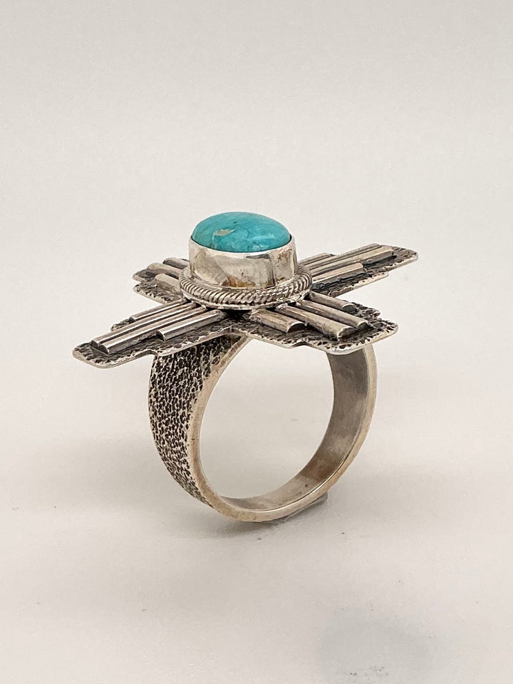 Sonoran Gold Turquoise Zia Symbol Ring Outlined