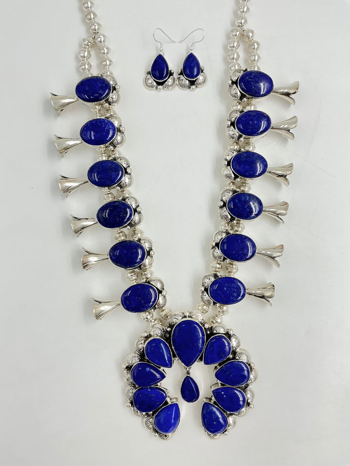Navajo Lapis Squash Blossom Necklace