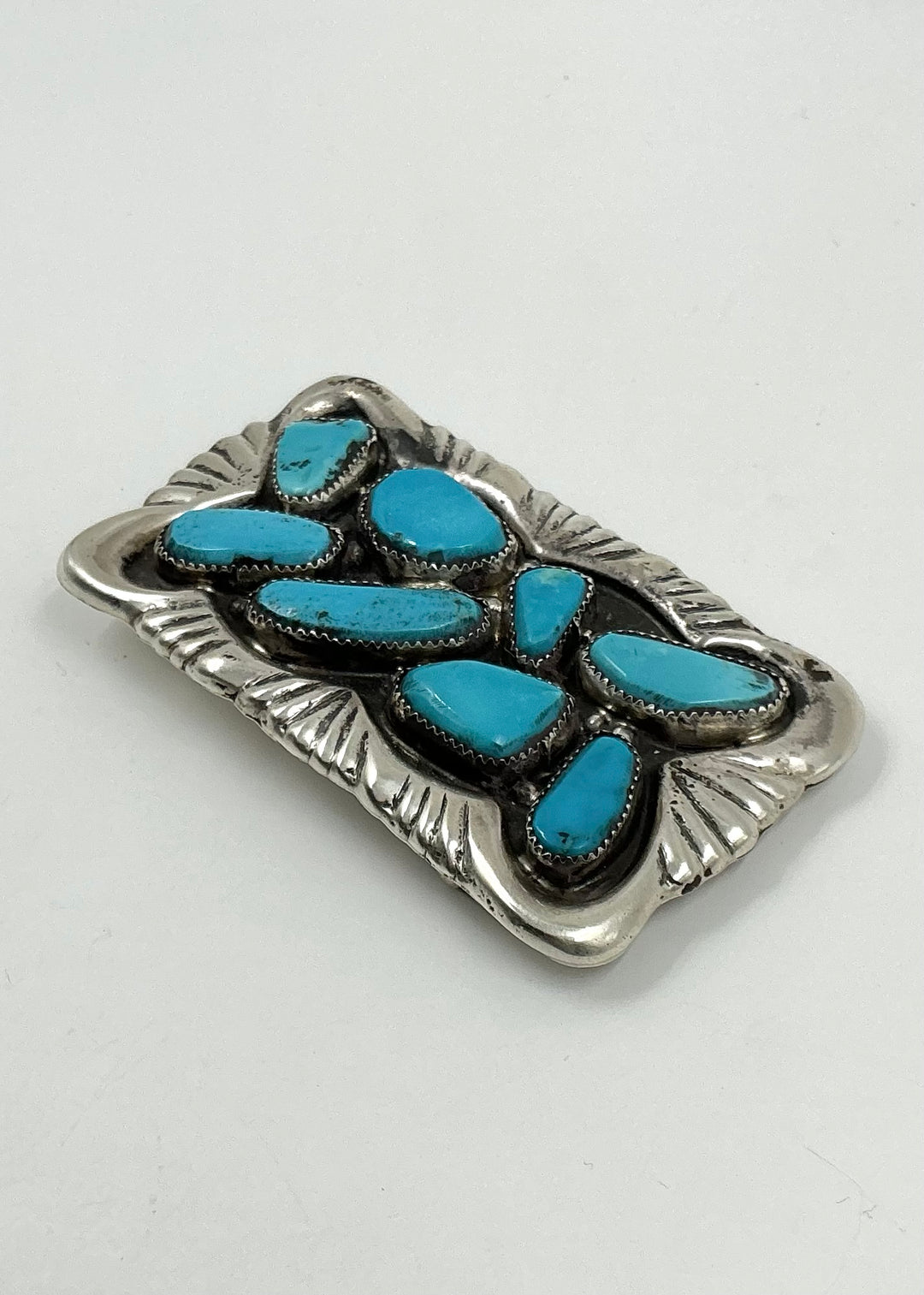Navajo Kingman Turquoise Cluster Horizontal Buckle