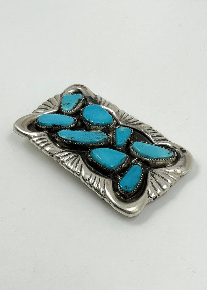 Navajo Kingman Turquoise Cluster Horizontal Buckle