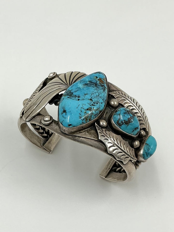 Vintage Spiderweb Kingman Leaf Design Cuff Bracelet