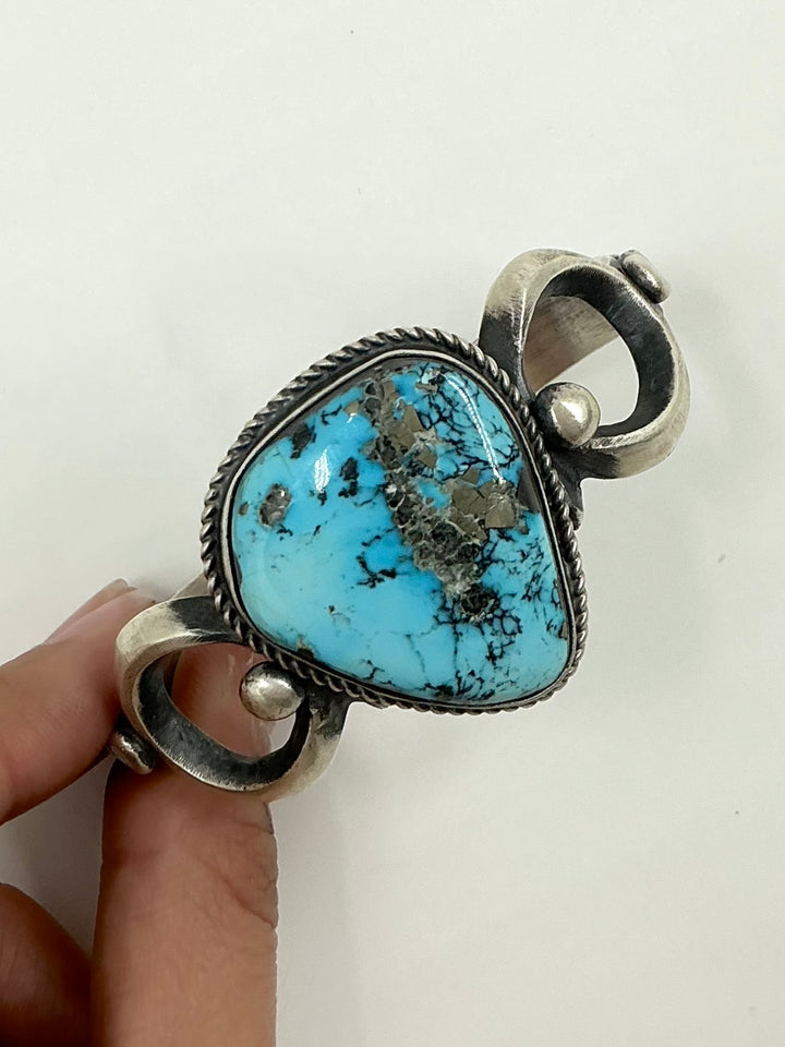 Vintage Spider Web Kingman Turquoise with Pyrite Cuff Bracelet