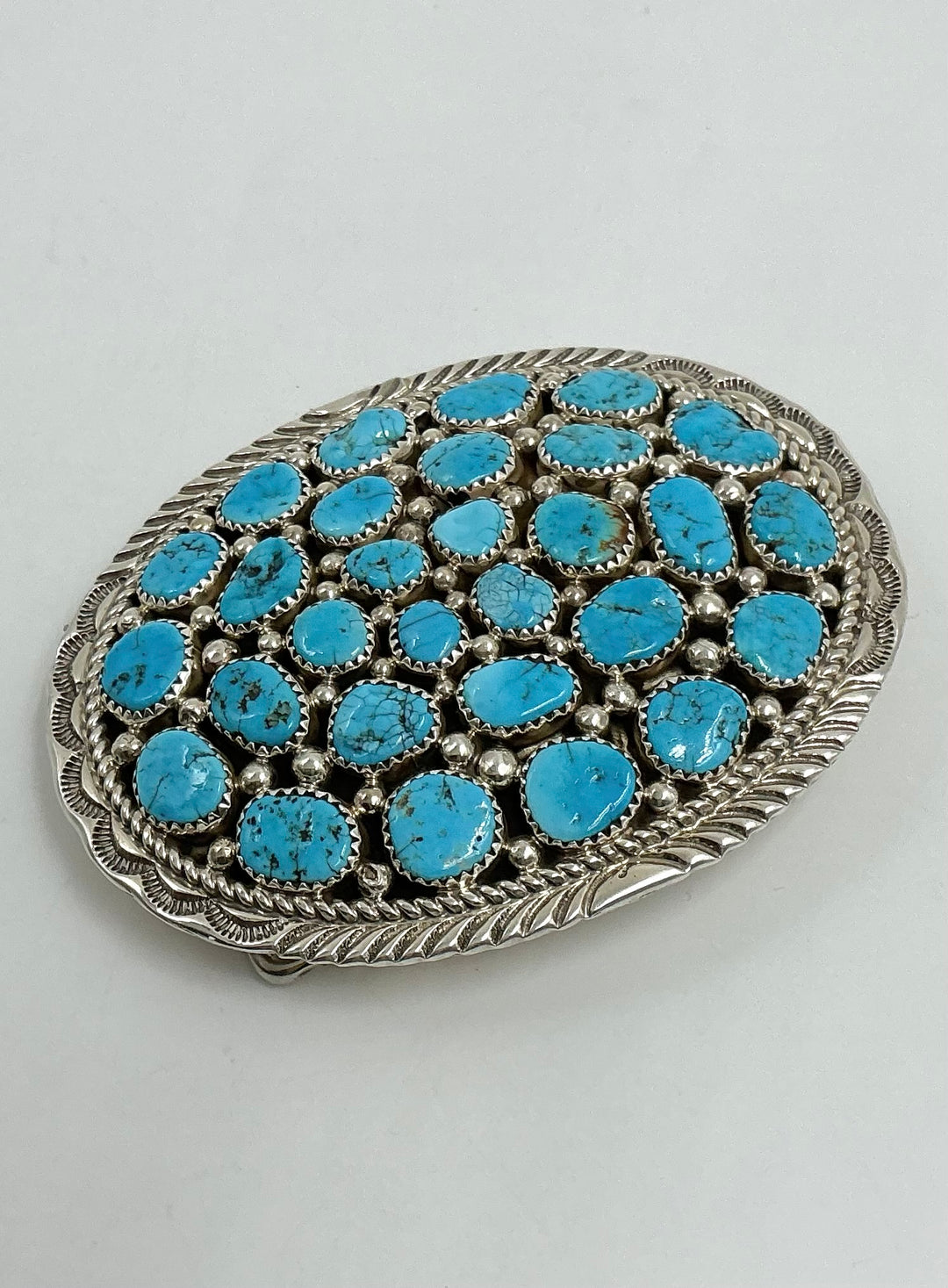 Navajo Oval Sleeping Beauty Turquoise Cluster Belt Buckle
