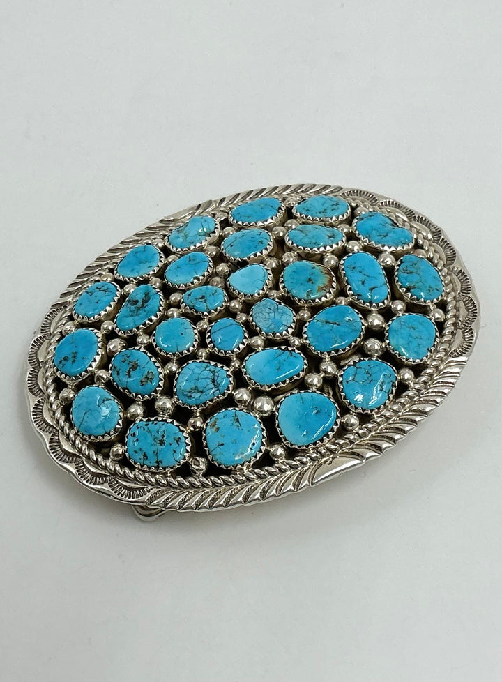 Navajo Oval Sleeping Beauty Turquoise Cluster Belt Buckle