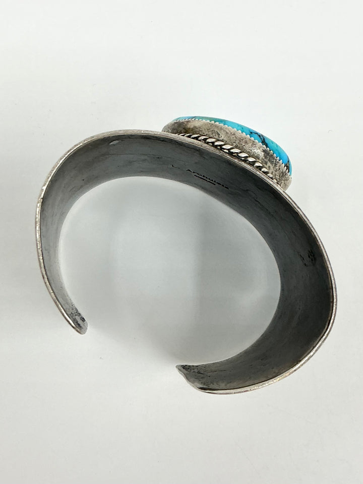 Navajo Large Stone Vintage/Pawn Kingman Turquoise Centerpiece Cuff Bracelet