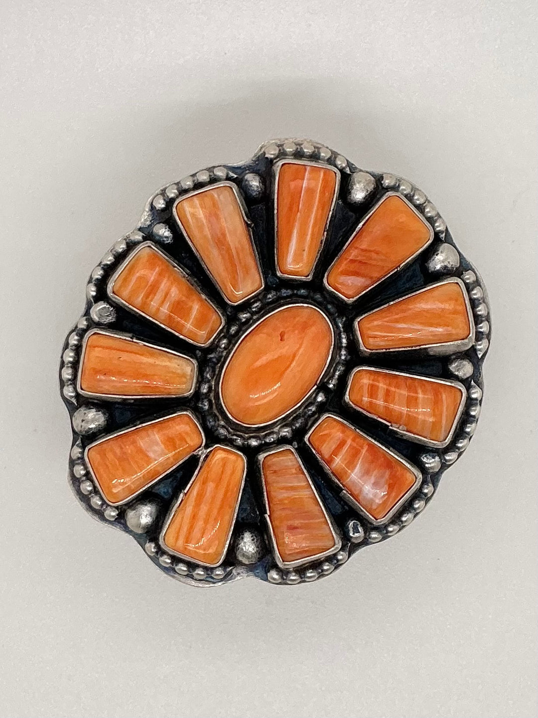 Navajo Orange Spiny Oyster Geometric Flower Ring