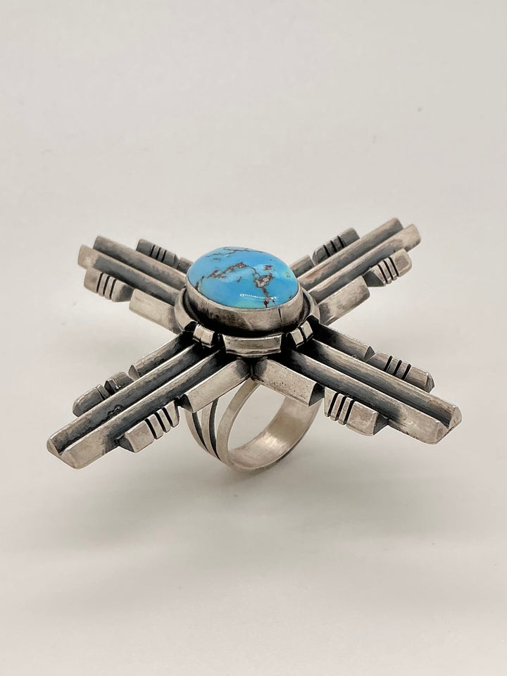 Navajo Golden Hills Turquoise Zia Symbol Ring