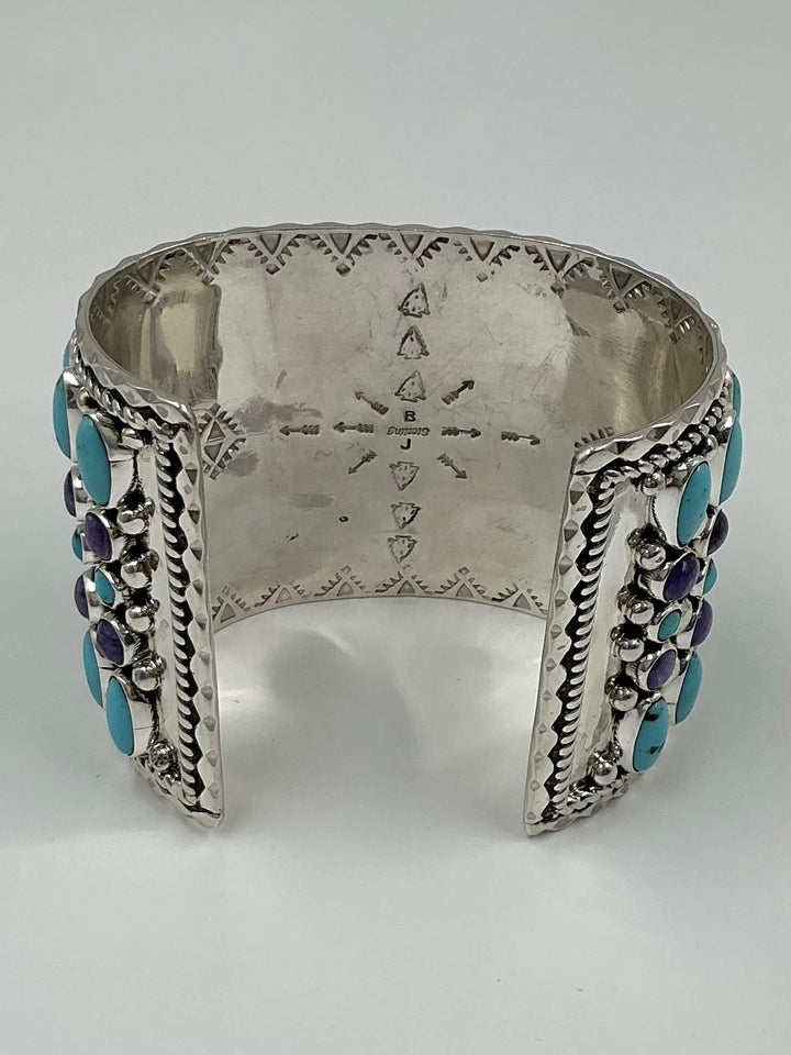 Vintage/ Pawn Spiny Oyster Flower, Charolite, Kingman Turquoise Cuff Bracelet