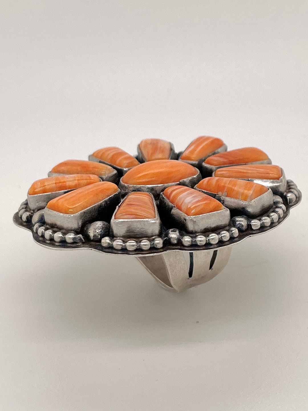 Navajo Orange Spiny Oyster Geometric Flower Ring