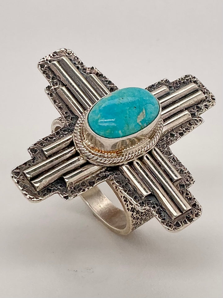 Sonoran Gold Turquoise Zia Symbol Ring Outlined
