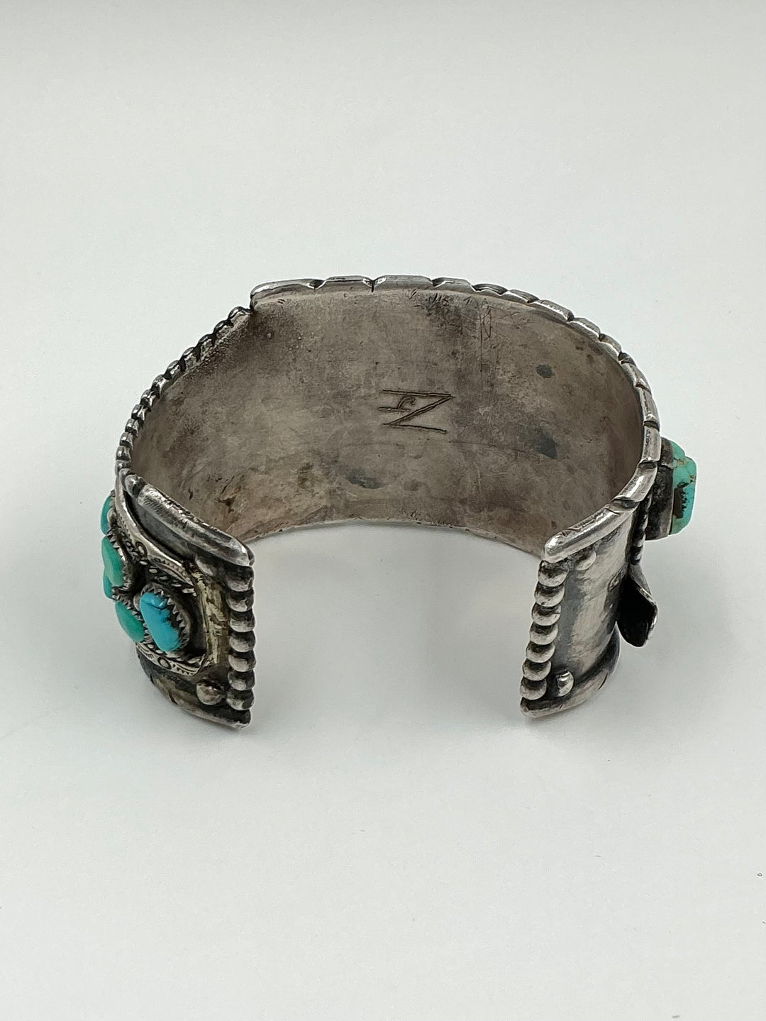 Vintage Pawn Navajo Kingman Turquoise Silver Blossom Cuff Bracelet