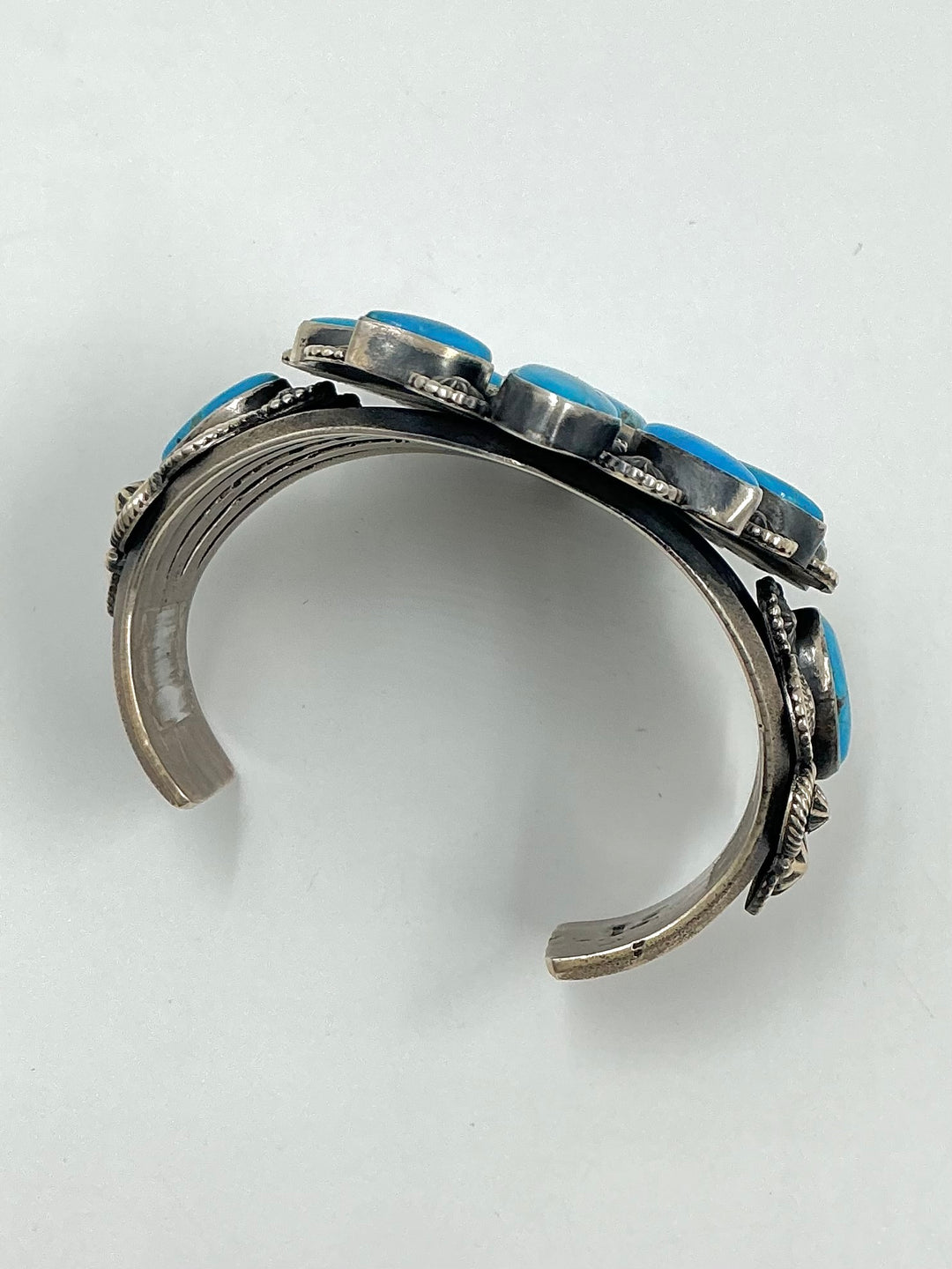 Navajo Flower Design Kingman Turquoise Cuff Bracelet