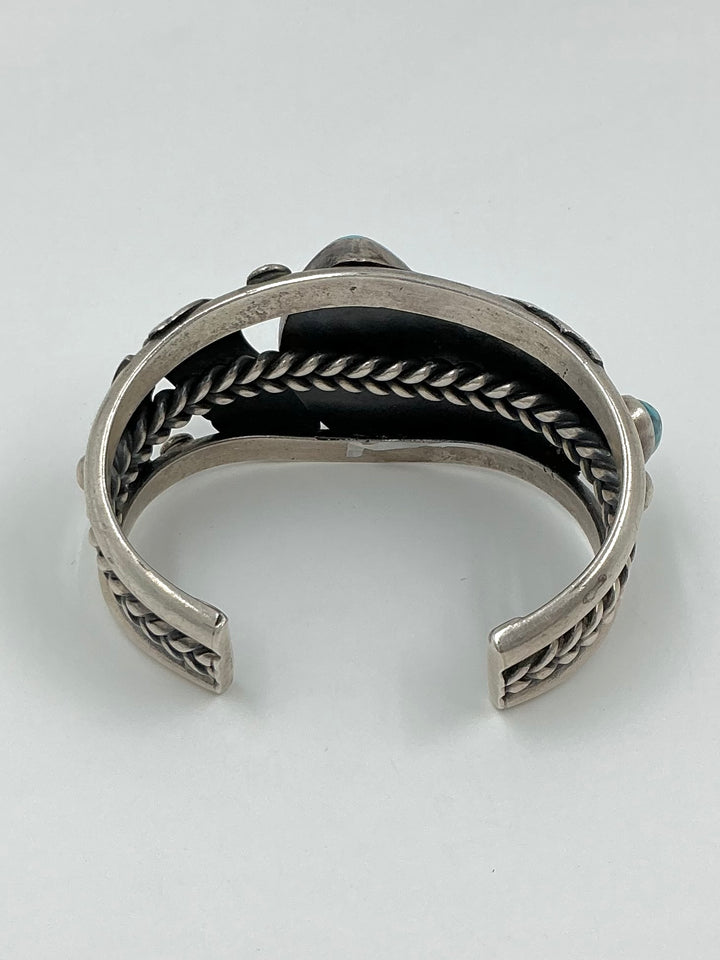 Vintage Spiderweb Kingman Leaf Design Cuff Bracelet