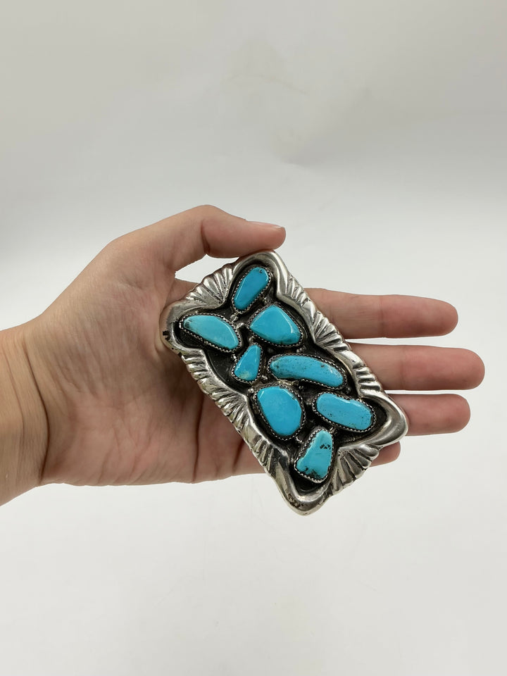 Navajo Kingman Turquoise Cluster Horizontal Buckle