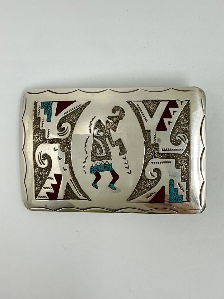 Navajo Chip Inlay Sleeping Beauty Turquoise, Coral Buckle