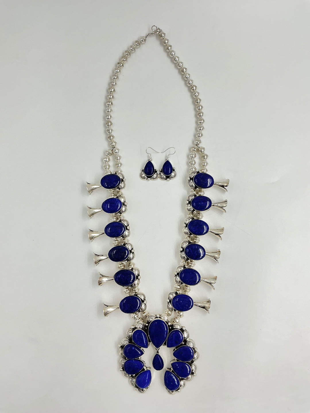 Navajo Lapis Squash Blossom Necklace
