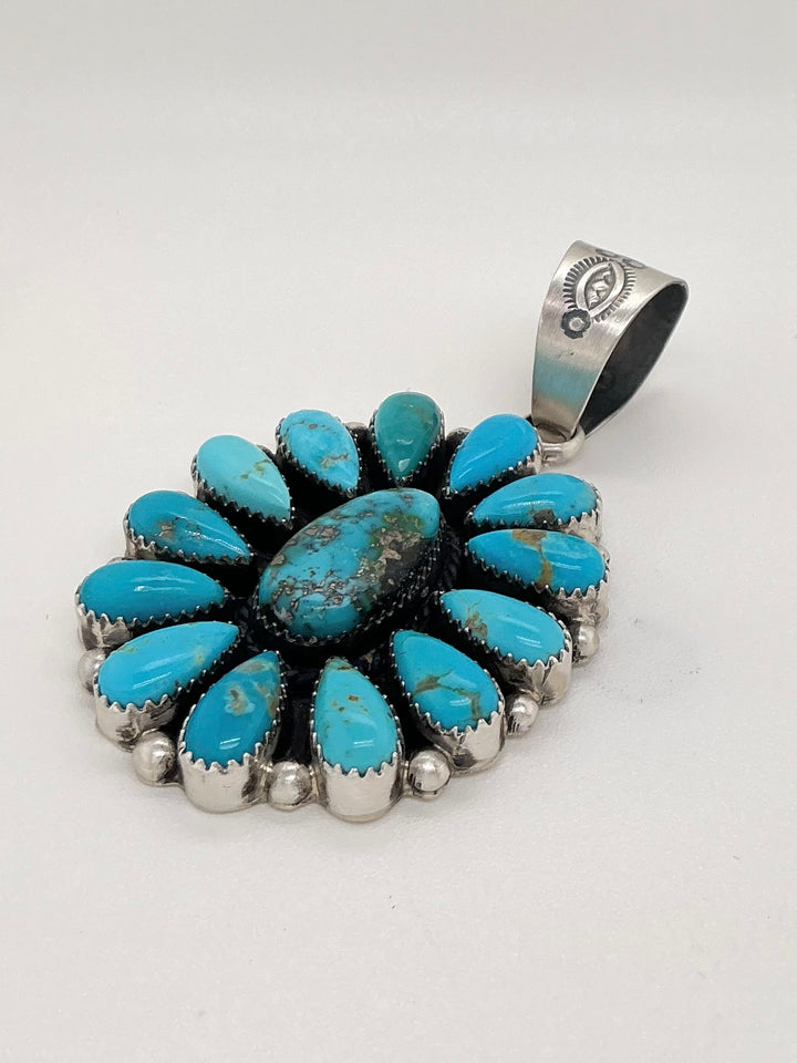 Navajo Sonoran Gold Turquoise Flower Pendant