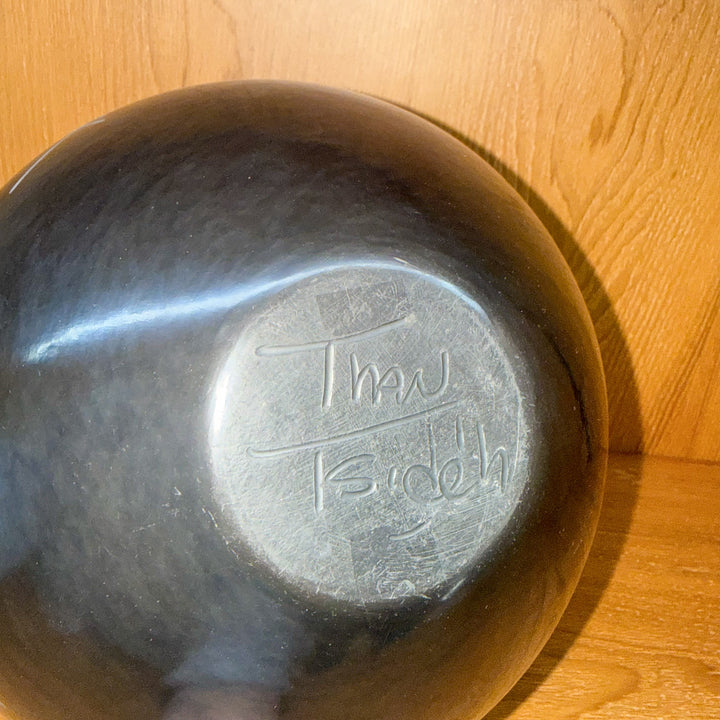 Erik Fender (Sunbird) Black Clay Feather Pot San Ildefonso Pueblo